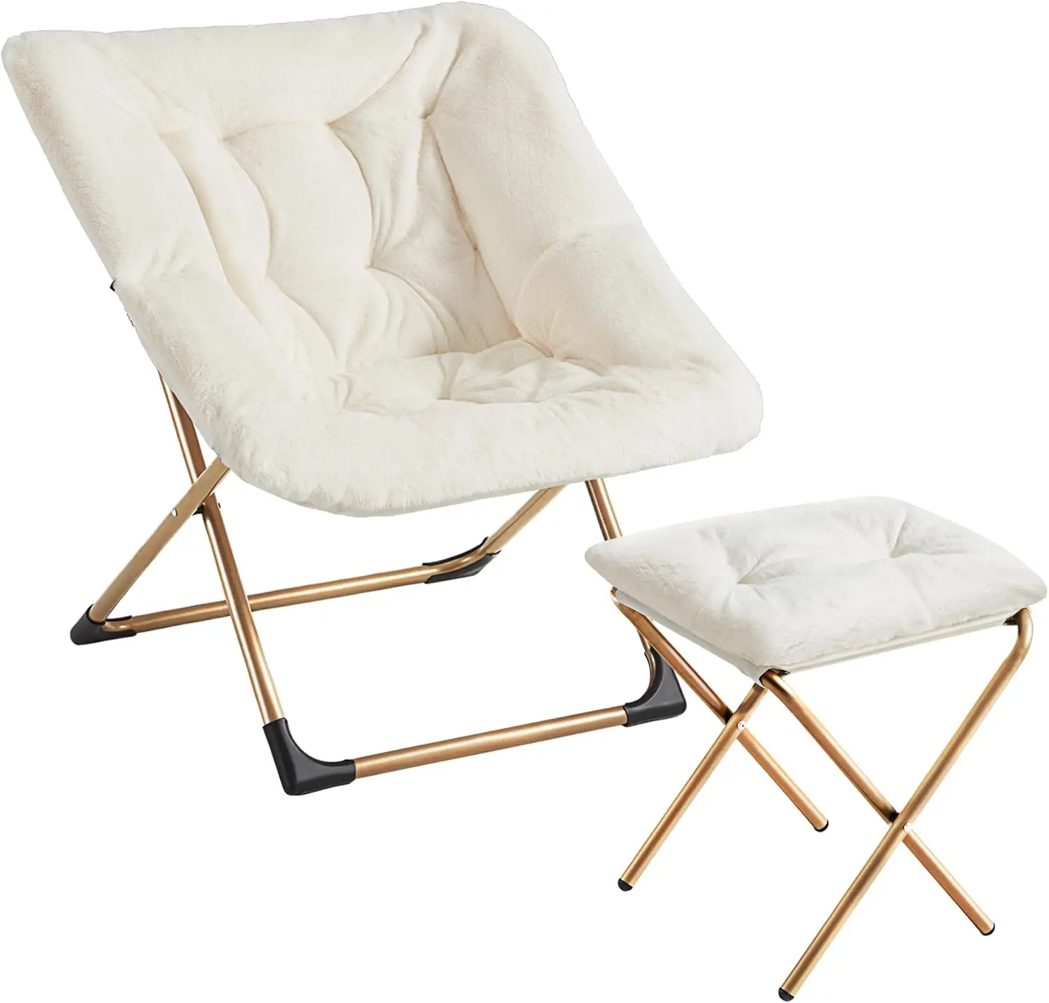 

Comfy Oversized Saucer Chair with Ottoman, Soft Faux Fur, X-Large Metal Frame, Non-Slip Pad, Beige