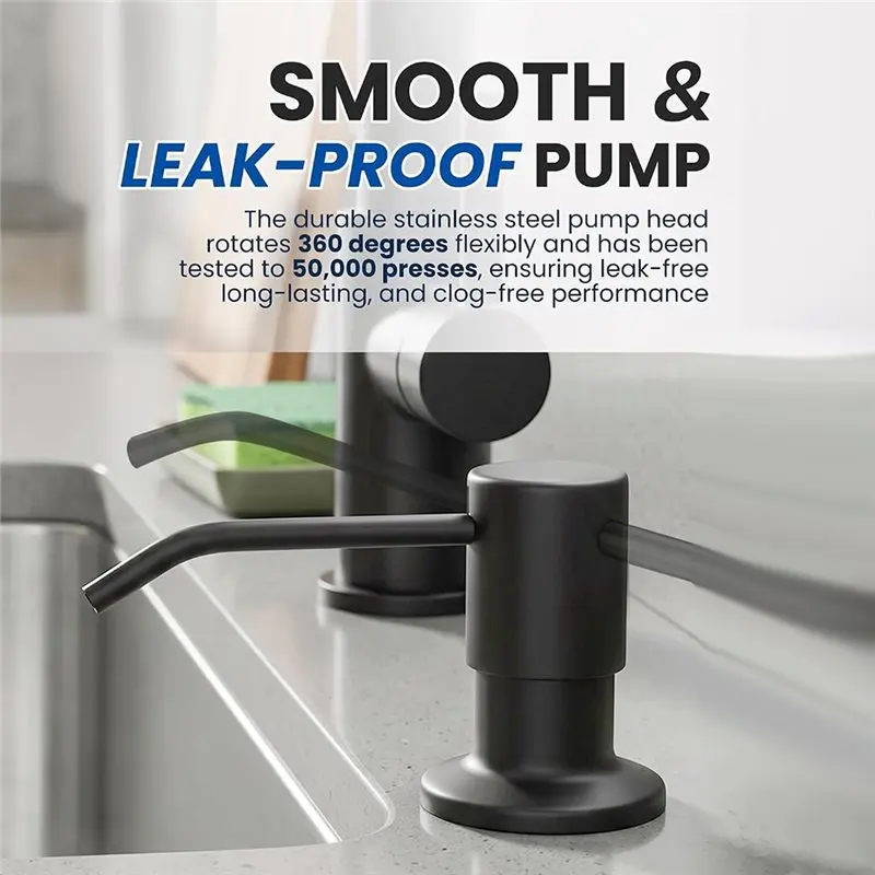 Special Offer~Stainless Steel Pump Head Kitchen Sink Soap Dispenser Built In With 17 Ounce Large Soap Bottle, Easy Top Refill