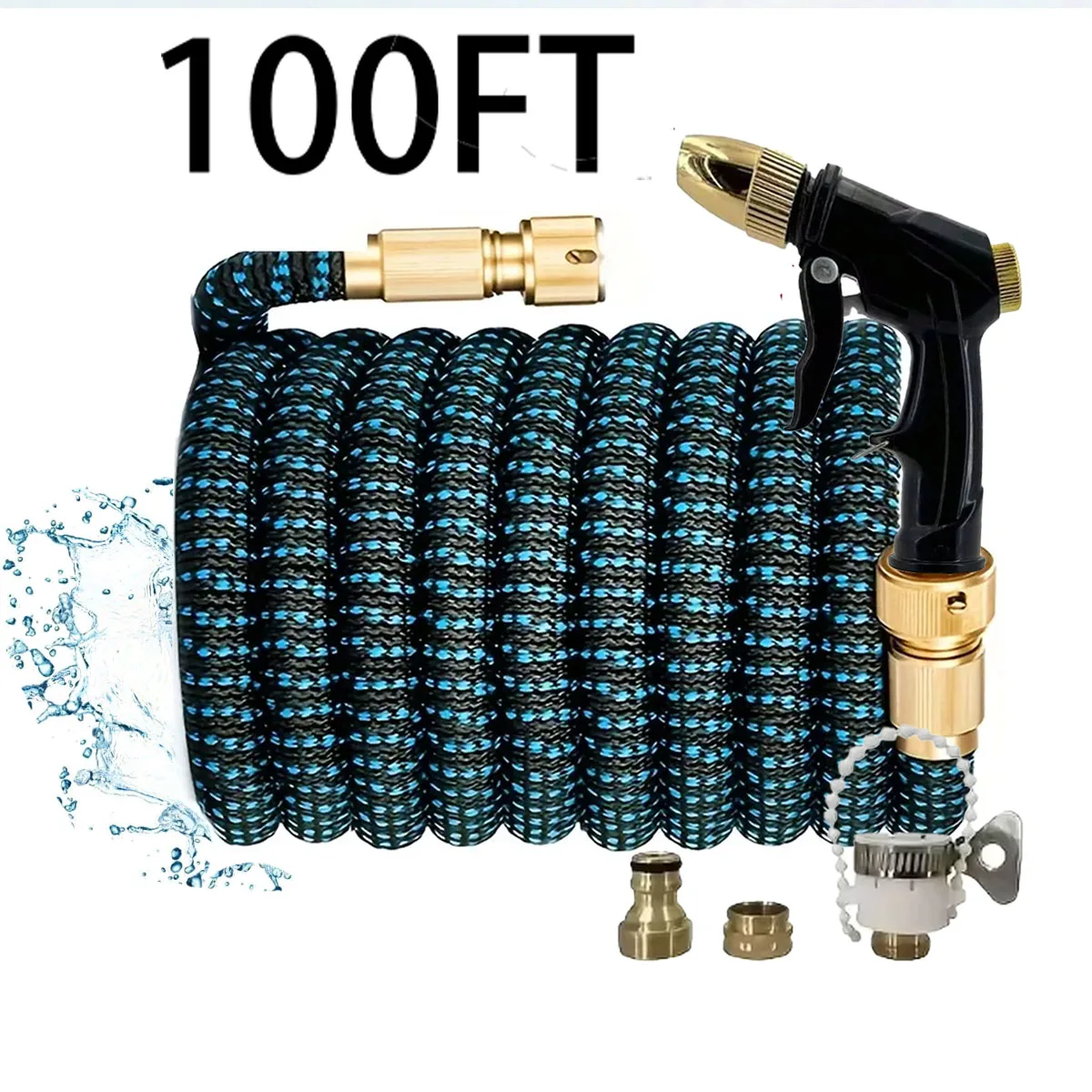 

Шланг для полива дома и сада, волшебный высокого давления, 2,5-30 метров, гибкий двойной металлический разъем, темно-синий, 100 футов, автомойка, пистолет