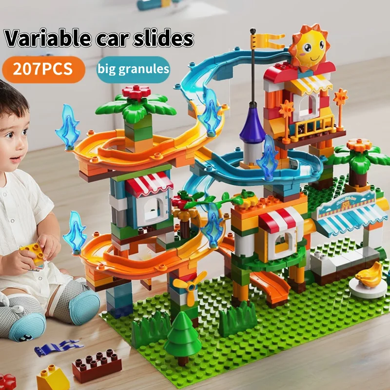 Large-sized marble run track racing car STEM building blocks, educational toys and gifts for children, suitable for kids aged 5