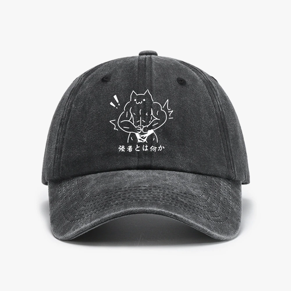 Muscular Cat What Is Strength Baseball Cap Unisex Japanese Gym Cat Meme hat Fashion Versatile Women Soft Top hats