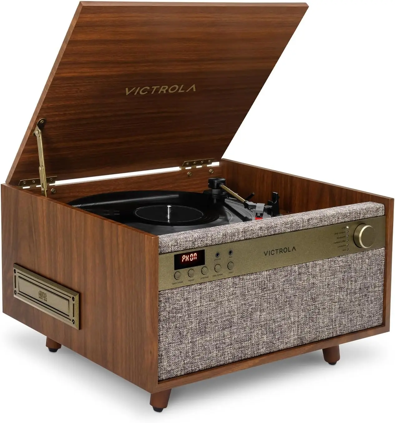 

6-in-1 Vintage Record Player with Bluetooth, CD & Cassette - Walnut Design Turntable & Speakers for Home Music