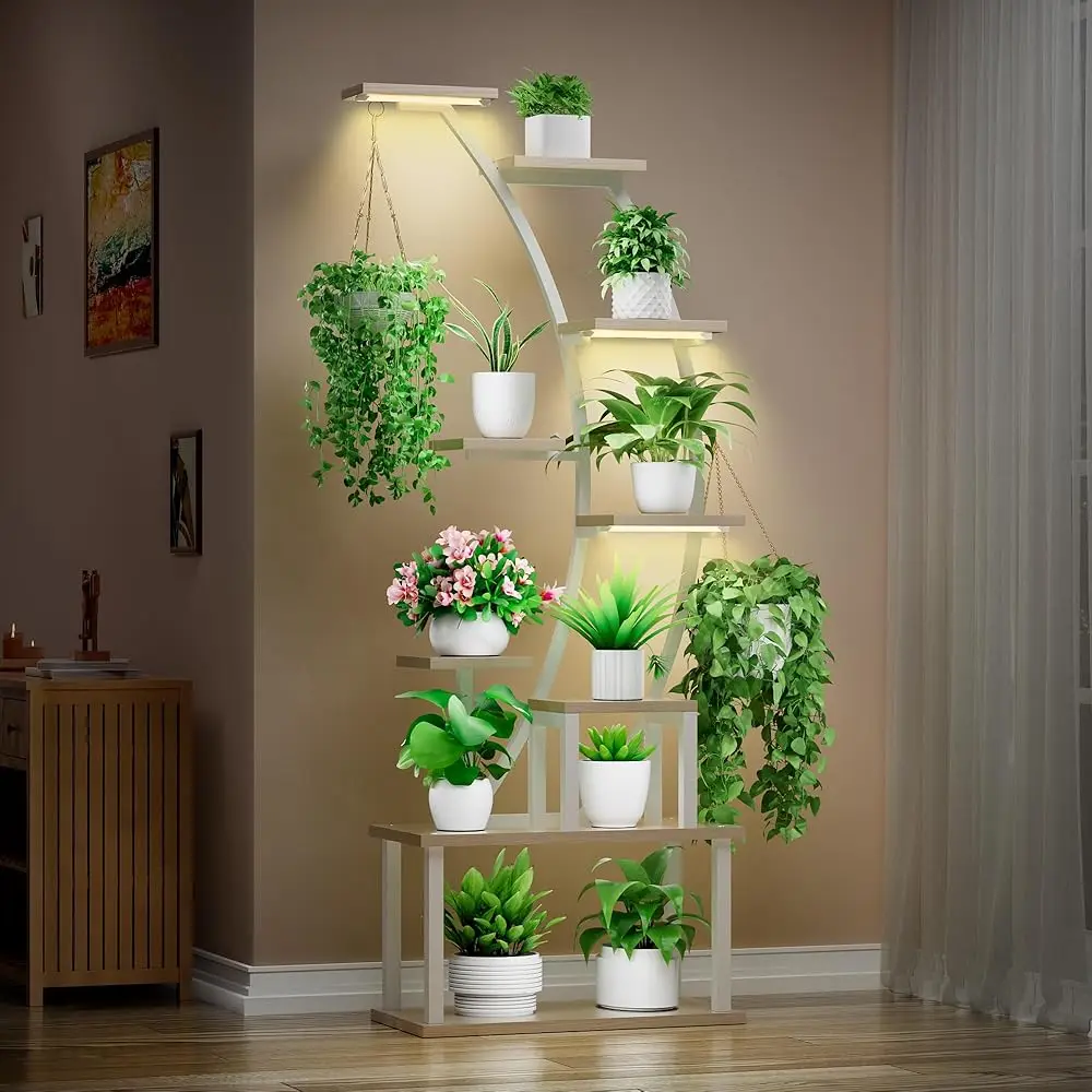 

Plant Stand Indoor With Grow Lights, 9 Tiered Metal Plant Shelf, 63"" Tall Plant Stand For Indoor Plants Multiple, Large Plant