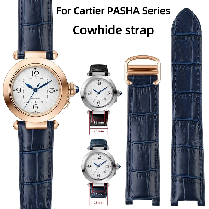 For Cartier PASHA Series Men's Women's  Cowhide Watch Band chain Bracelet 21x15mm 20x12mm 18x10mm Special Notch Strap