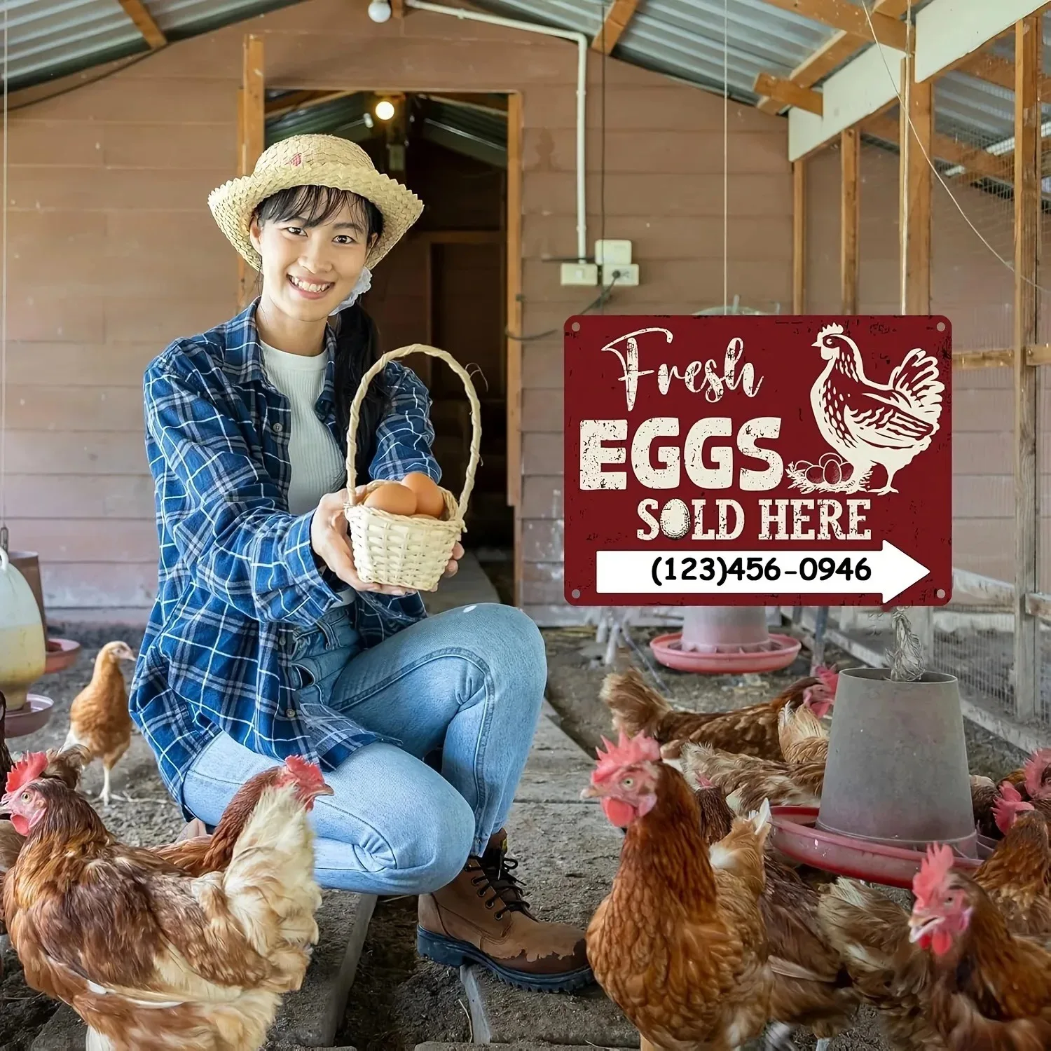 CIFbuy 8×12Inch Customizable Thick Metal Plaque Farmhouse Poultry Egg Sign Waterproof Barn Farm Shop Wall Home Outdoor Decor