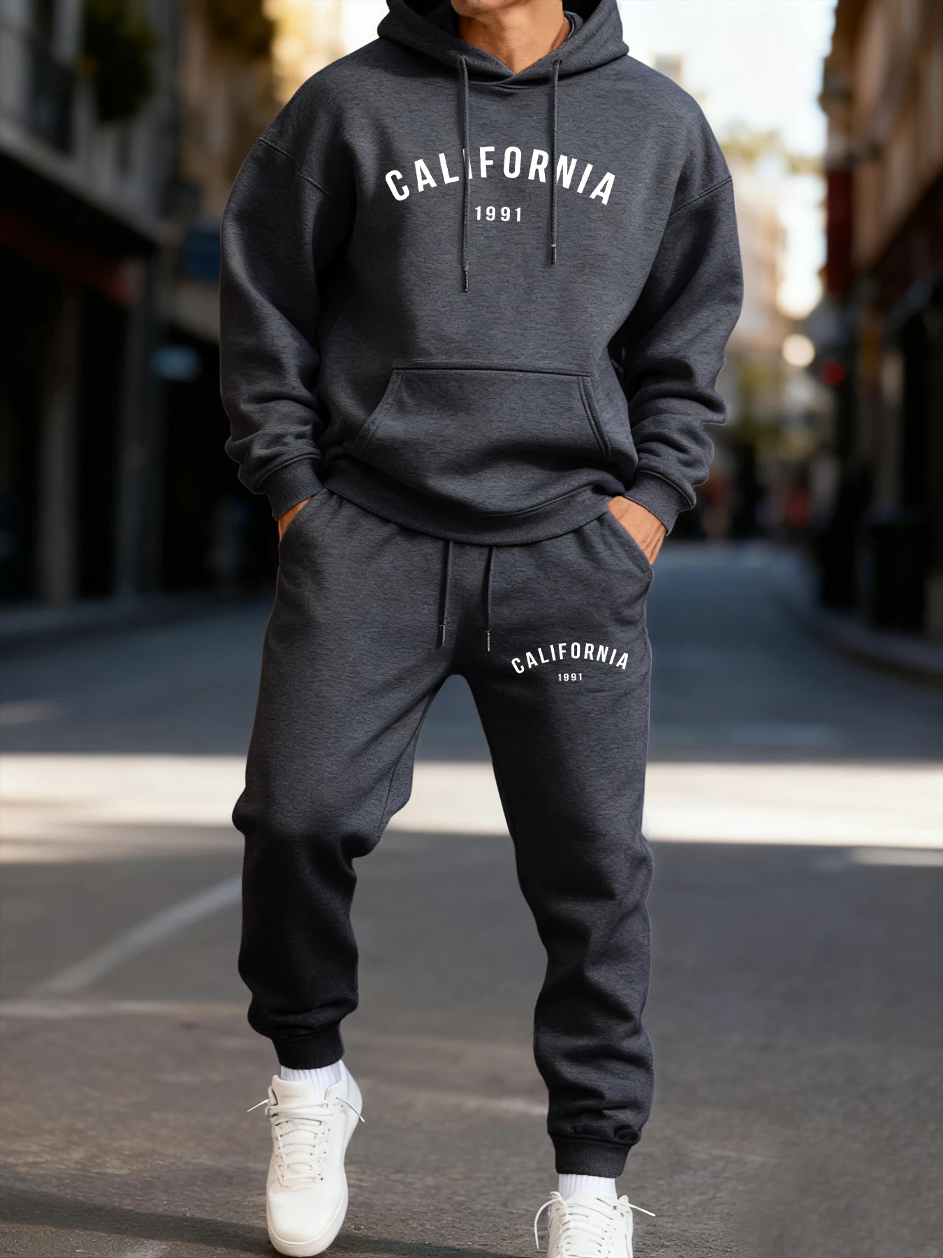 Califirnia carta 1991 imprime conjunto de moletom com capuz masculino de comprimento longo rua dois peças conjuntos de roupas casuais de casal moda calças de jogging