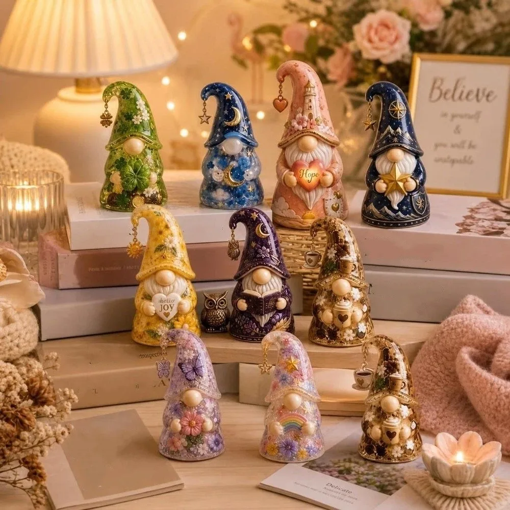 2D Flat Acrylic Gnome Ornaments with Card Cute Colorful Faceless Elf Statues Home Deccor Motivational Christmas Decoration