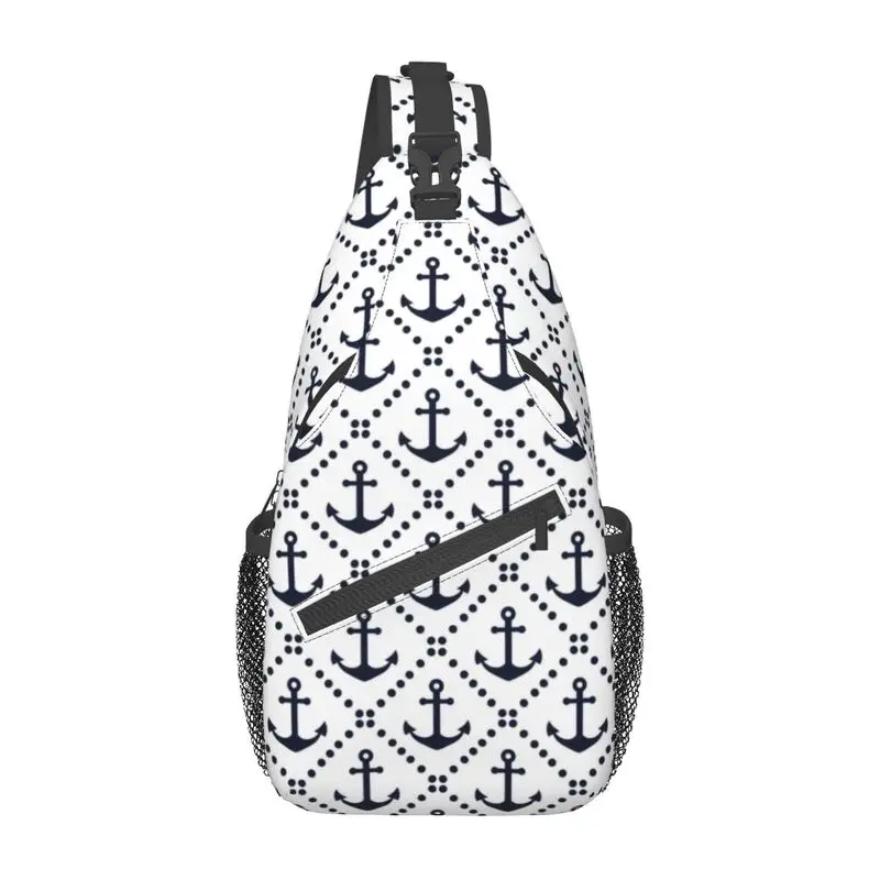 Mochila cruzada con patrón de ancla Náutica para hombre, bolso de hombro informal de marinero para senderismo, Color Azul Marino