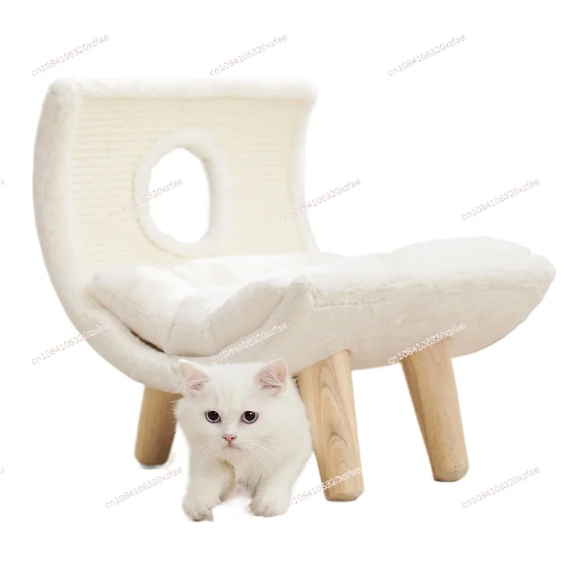 

Solid wood cat recliner cat nest winter warm bed sisal cat scratching board nest can not drop debris