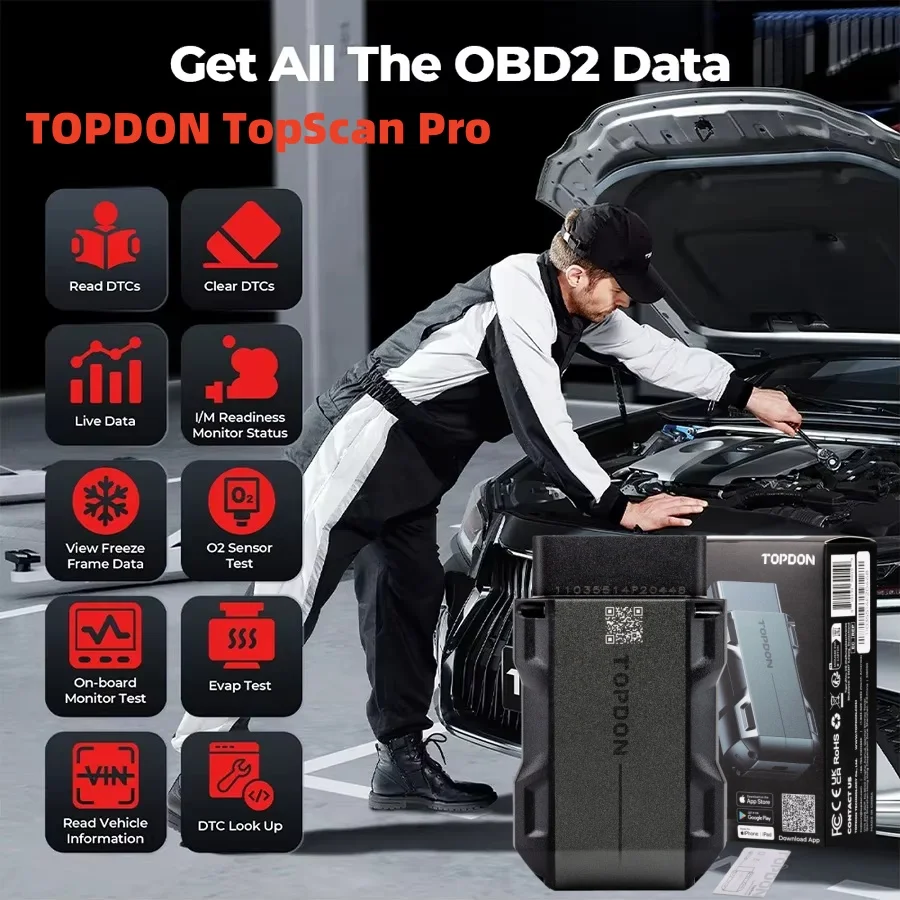 New TopDON Top Scan Pro Mid-level Diagnostic Tool 13 Reset Functions I/M Readiness Injector Coding Tire Pressure Reset Scanner