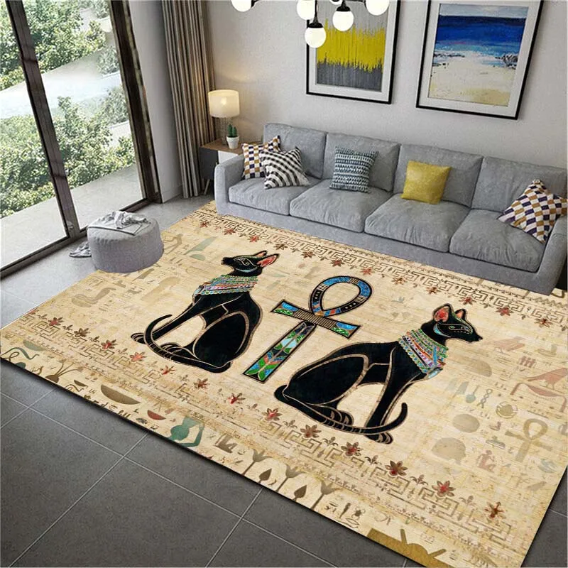 Tapis de sol lavables en forme de chat égyptien, pour salon et chambre à coucher