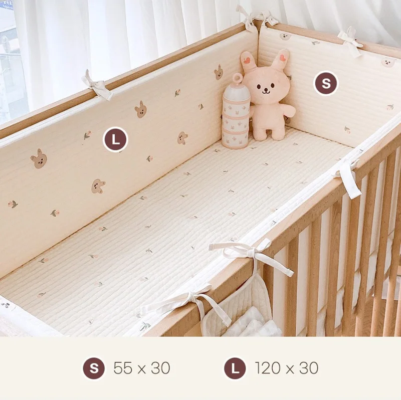 Baby Crib Fence Set Bear Embroidery Baby Crib Bumper Children\'s Cot Bumper Qualited Cotton Baby Bed Protection Bumper Baby Crib