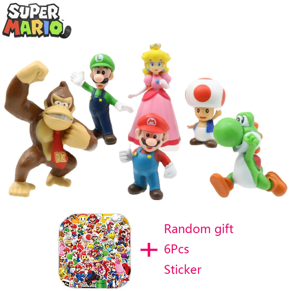 4-7cm Super Mario Bros PVC Action Figure Toys Dolls Model Set Luigi Yoshi Donkey Kong Mushroom for kids birthday gifts