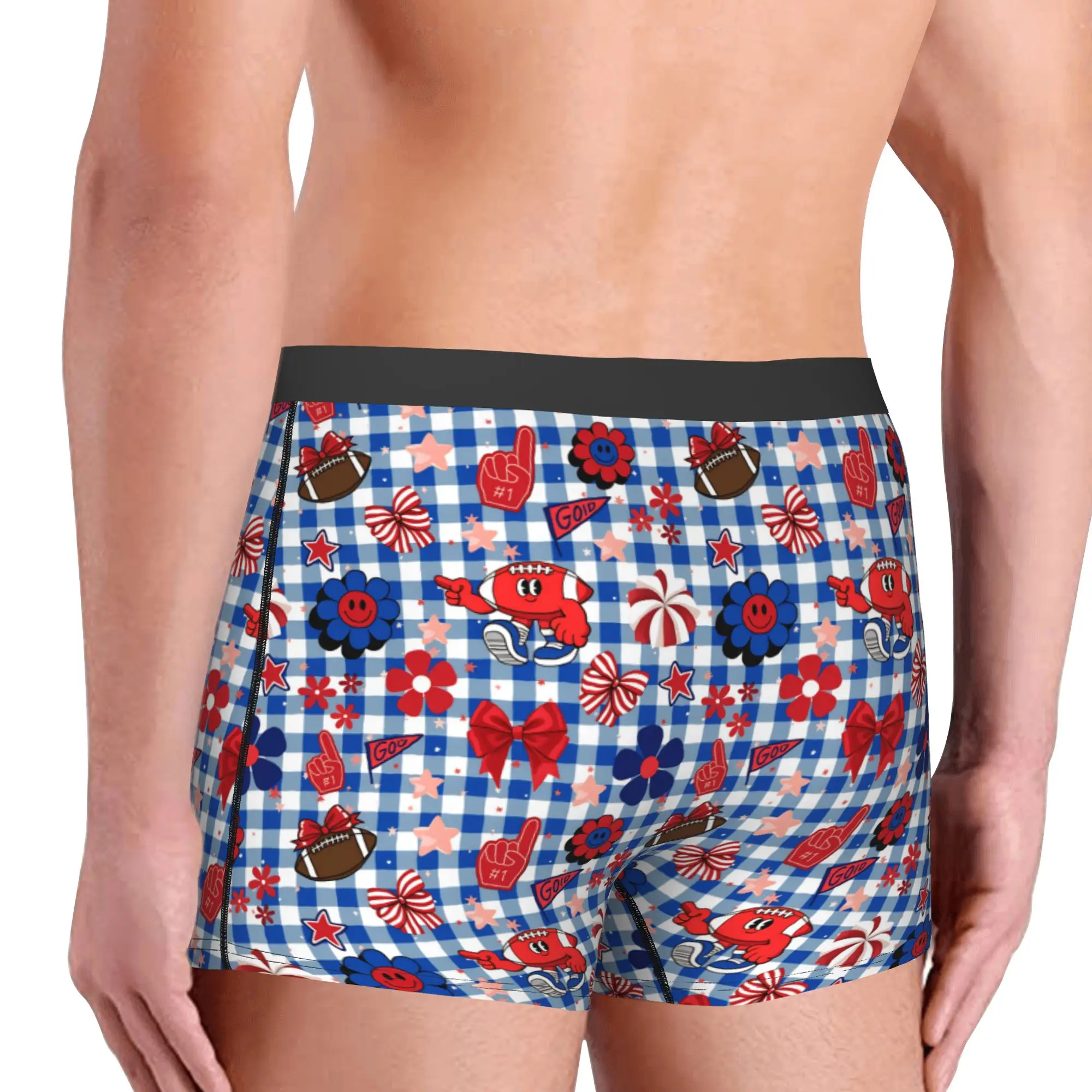 Fashion Gingham Plaid Rugby Union Cheer Bows Football  Boxers Shorts Panties Men's Underpants Comfortable  Briefs Underwear