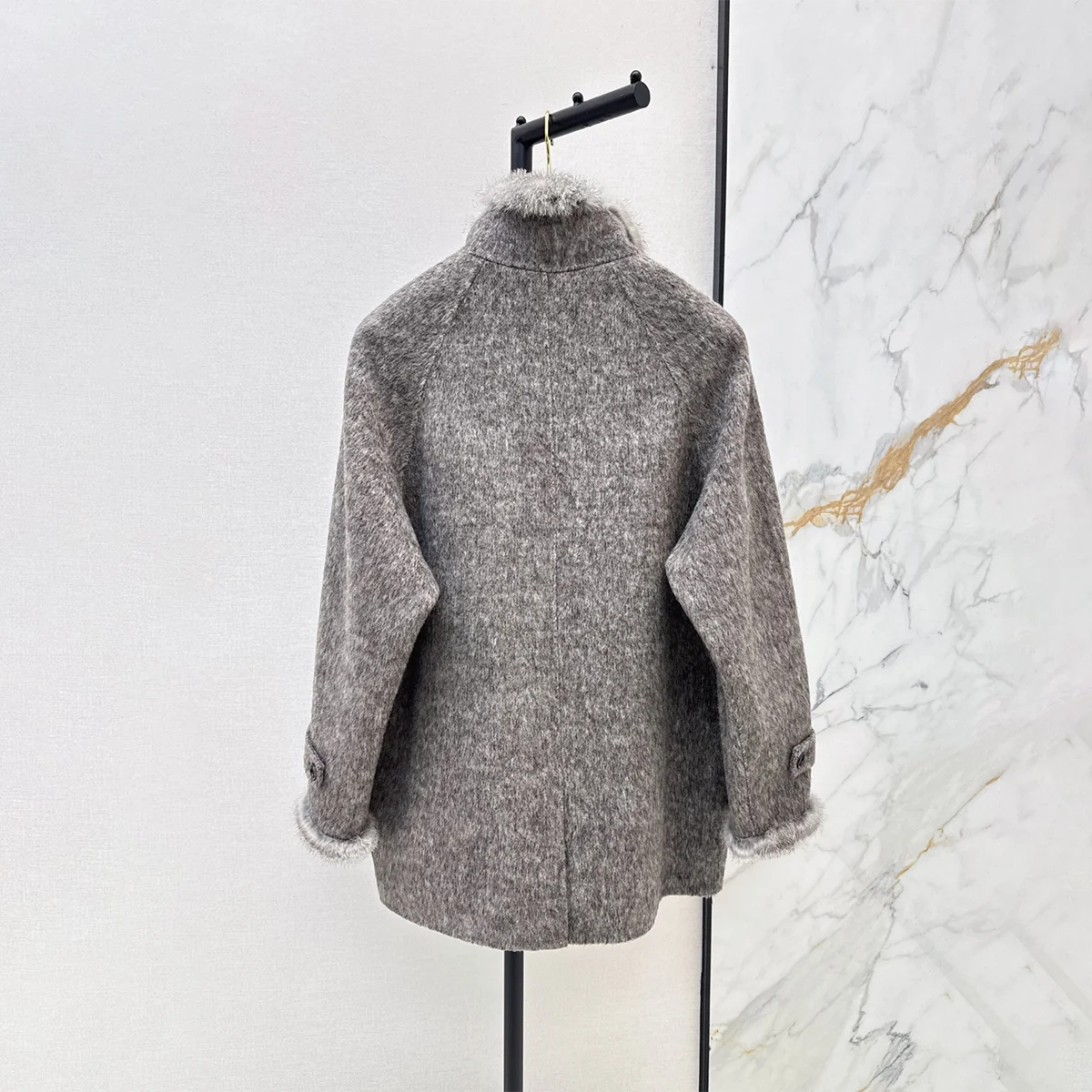 2026 High Quality Ladies Korean Style Double Faced Wool Blend Stand Collar Coat26102069