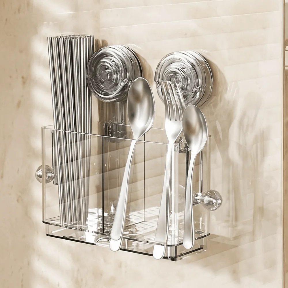 Пластиковая присоска, держатель для палочек для еды, большая емкость, влагостойкий ящик для хранения палочек для еды, настенный монтаж со сливным поддоном