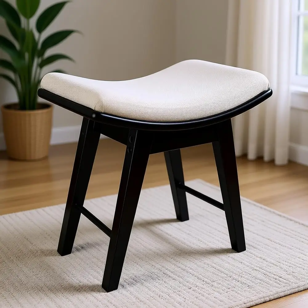 

Concave Seat Makeup Stool with 300lb Capacity, Easy Assembly, Black