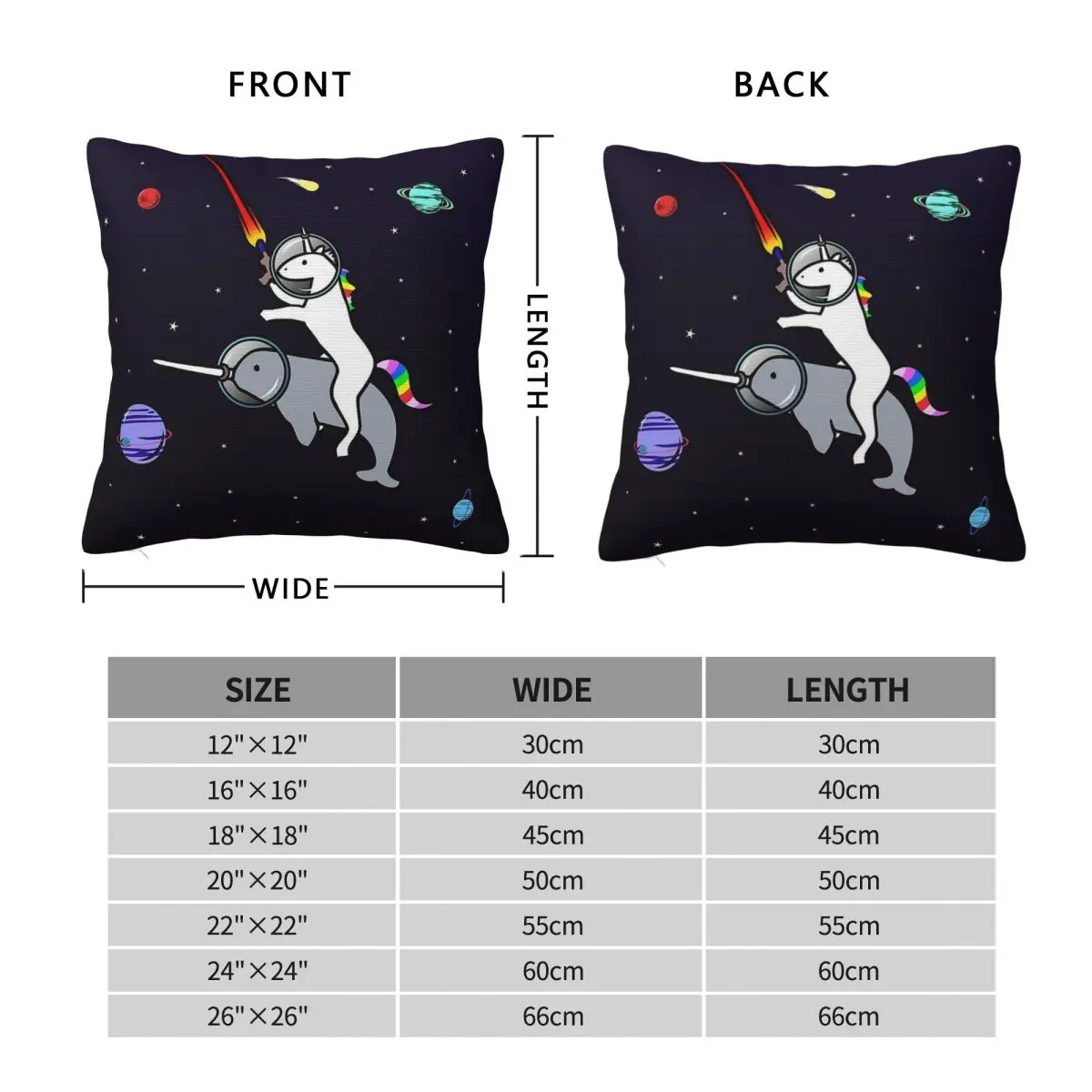 Unicorn Riding Narwhal In Space Square Pillowcase Polyester Linen Velvet Creative Zip Decorative Throw Pillow Case Sofa Cover
