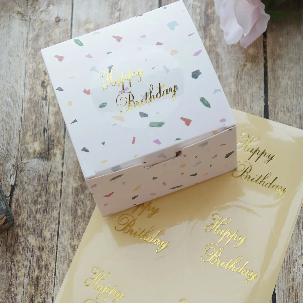 15 Sheets Gold Happy Birthday PVC Transparent Sticker DIY Gift Packing Sealing Label Decoration Tag Party Decoration