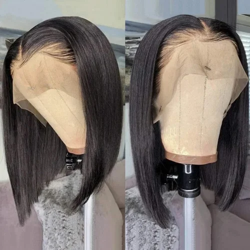 Imagen 2 del producto 100% cabello humano liso Bob peluca corta prearrancada brasileño virgen hueso recto Bob corto peluca 4x4 cierre 13x4 encaje Frontal