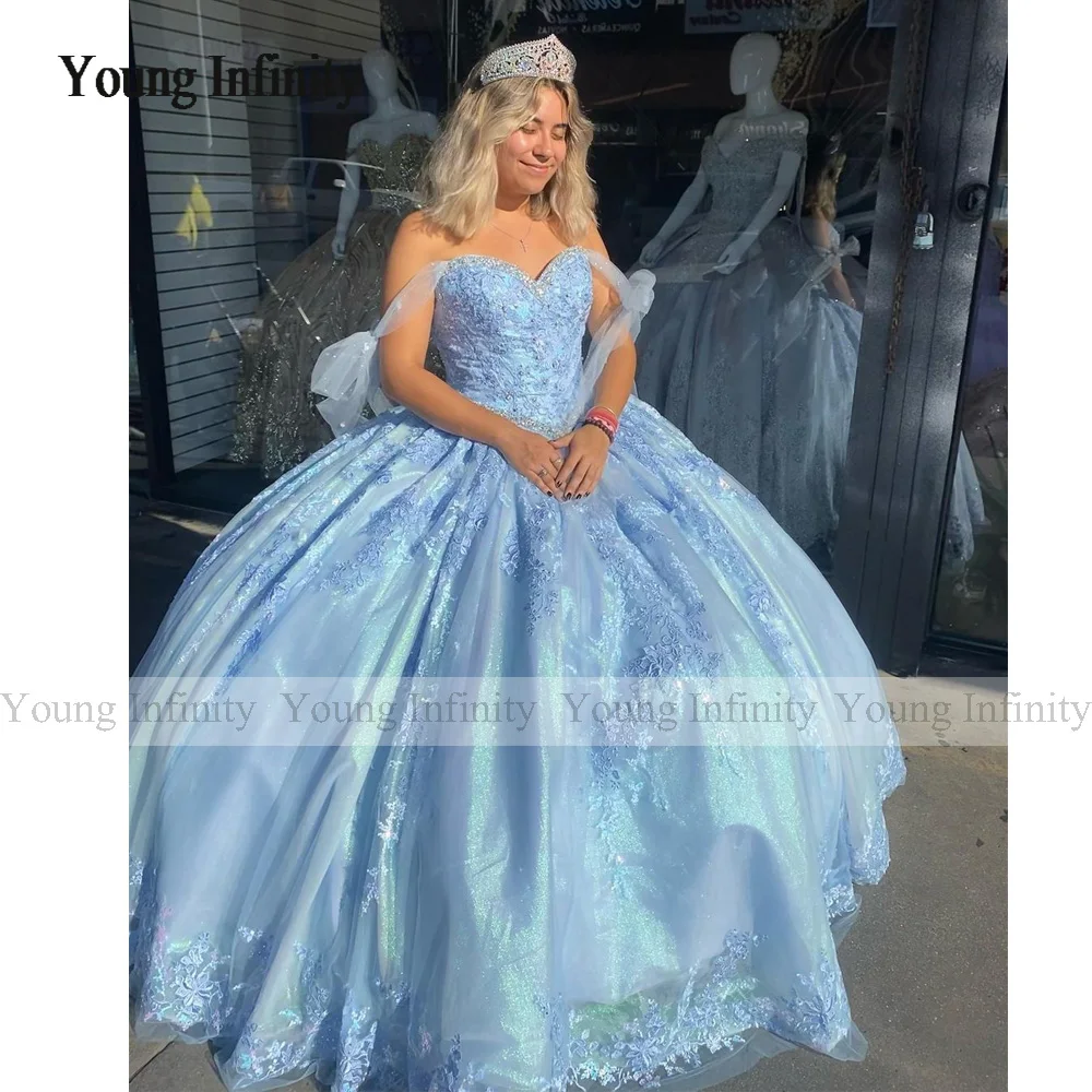 New Blue Quinceanera Dresses 2024 Sweet 15 16 Birthday Party Gown Vestidos Para XV Off Shoulder Princess Long Train Miss Pageant