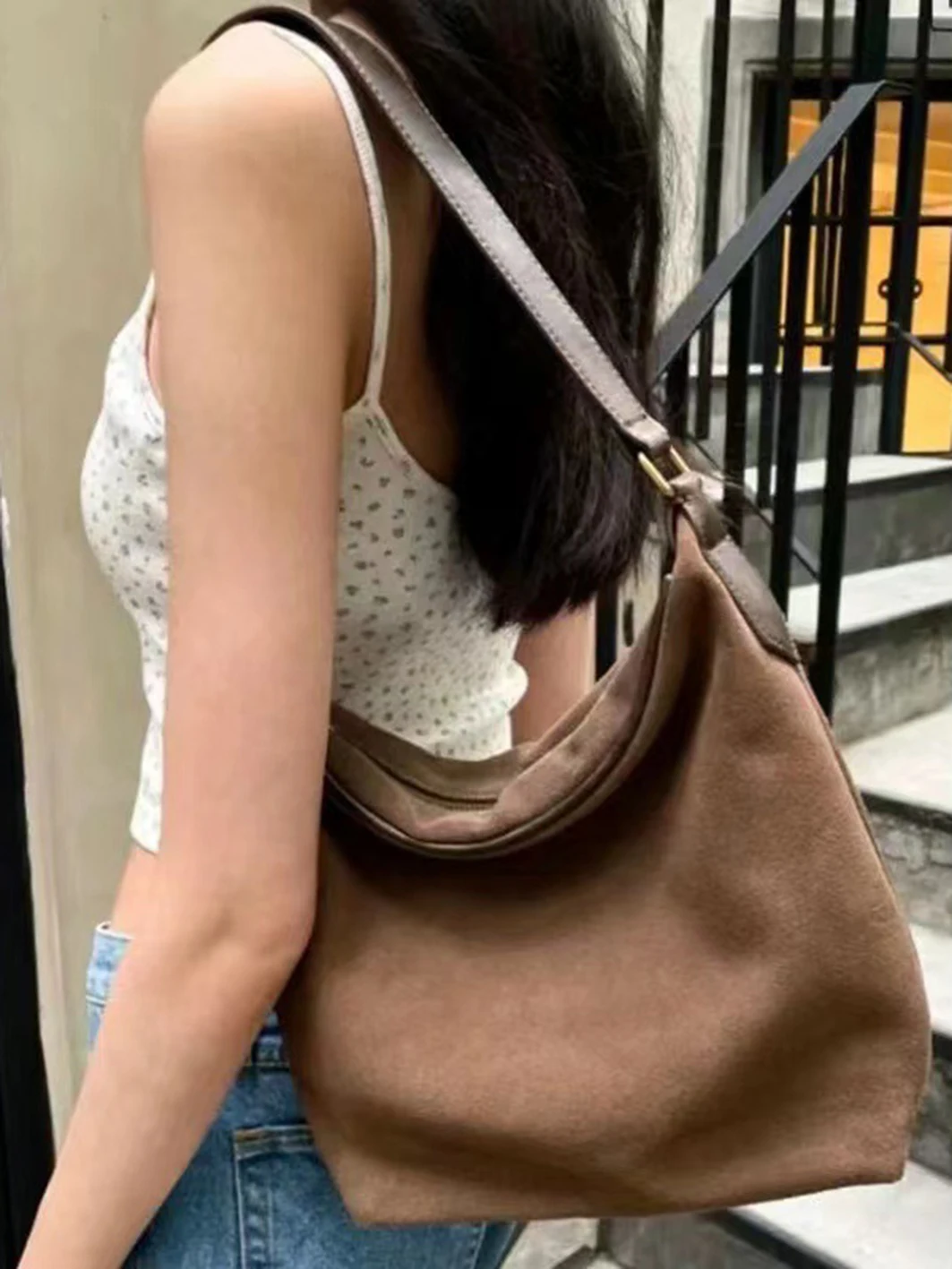 American Vintage Suede Shoulder Bag Four Season High Quality Ladies Bags Girl School Style High Street Fashion Handbags 2023