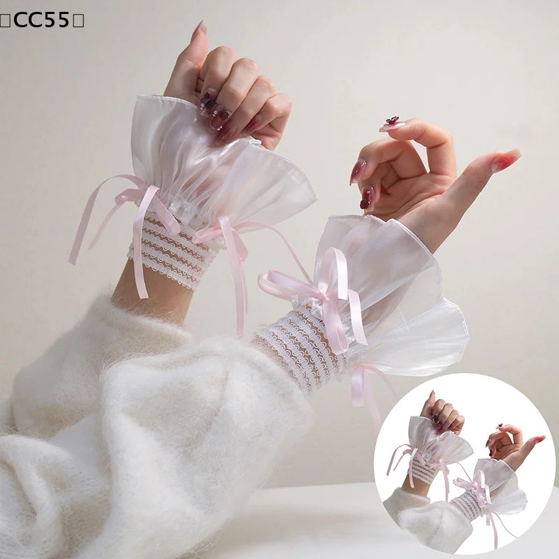 

Пара перчаток для фотосъемки маникюра с кружевом и тюлем, имитация плиссированных манжет, с лентами и бантами, реквизит для демонстрации типсов для ногтей〔CC55〕