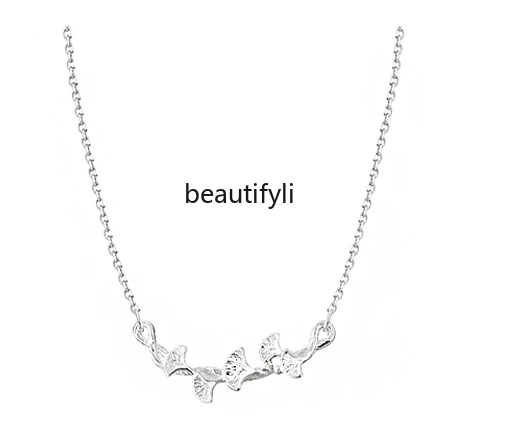 

999 Sterling Silver Necklace for Women Popular Ginkgo Leaf Light Luxury Minority 520 Valentine's Day Gift for Girlfriend