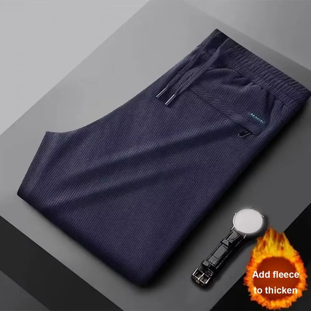 Men Fleece-lined Pants Men's Winter Fleece Lined Elastic Waist Casual Pants with Drawstring Pockets Plus Size for Warmth for Men