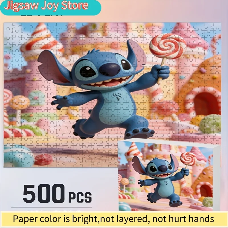 

2D Flat, Disney Stitch and Mickey Mouse Home Decor Print, 2D Flat Puzzle with Disney, a Brain-Teasing Challenge for Adults, Pe