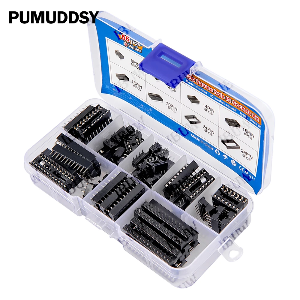 66PCS/lot with Box Solder Type Socket Kit DIP IC Sockets Adaptor 6 8 14 16 18 20 24 28 Pin DIP-6 DIP-8 DIP-14 IC Connector 24PIN