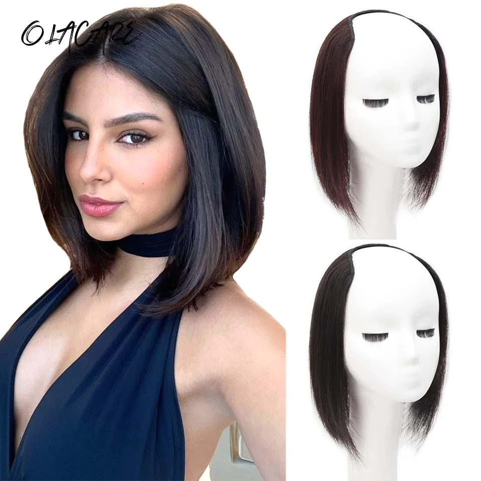 OLACARE Synthetic Long Straight U-Shaped Half Head Wig for Women Black Brown Clips in Hair Extension Natural Fake Hairpieces