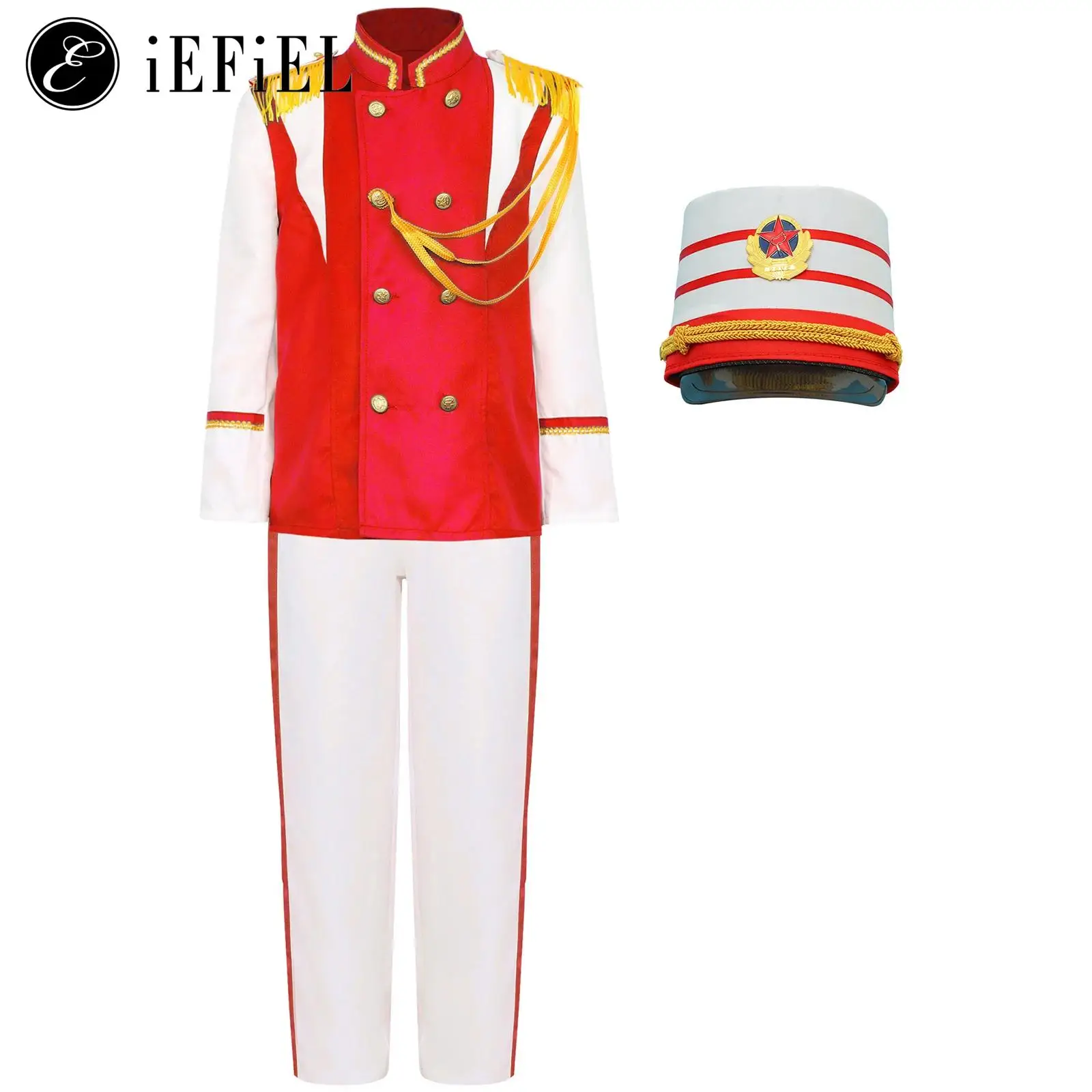 Boys Girls Marching Band Drummer Trumpeter Leader Costume School Honor Parade Stage Performance Suits Halloween Cosplay Dress-up