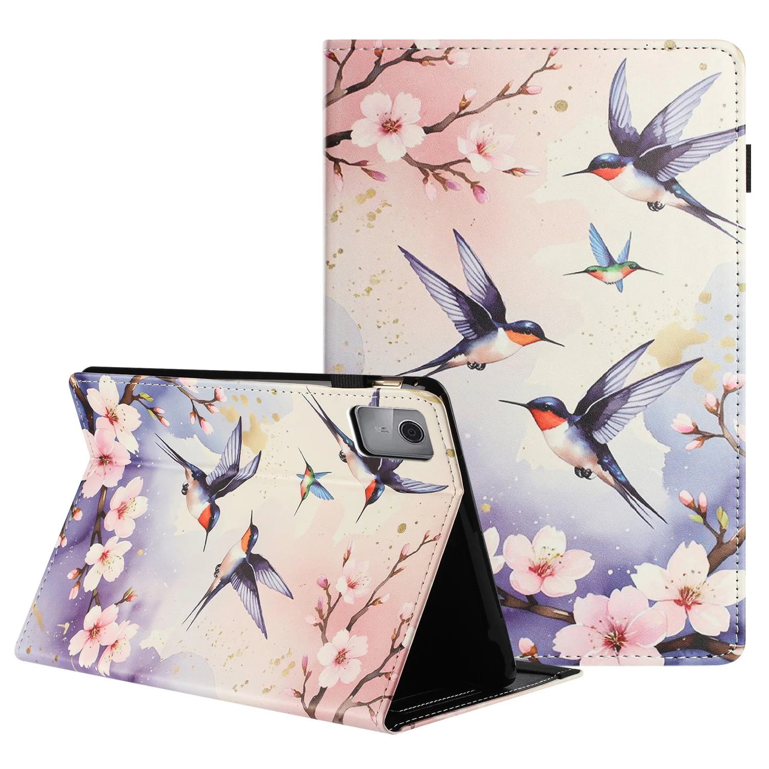 For Lenovo Tab M11 Tablet Case Litchi Texture Pattern Printing Leather Cover Auto Sleep  /  Wake with Card Holder - Plum Swallow