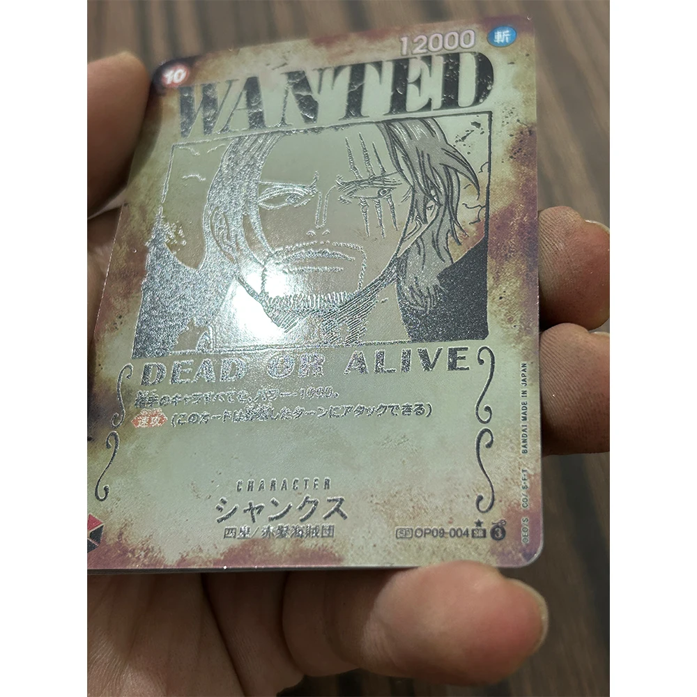 Uma peça diy warrant shanks luffy sabo barba branca refração glitter textura folha carimbo cartões colecionáveis presentes do feriado