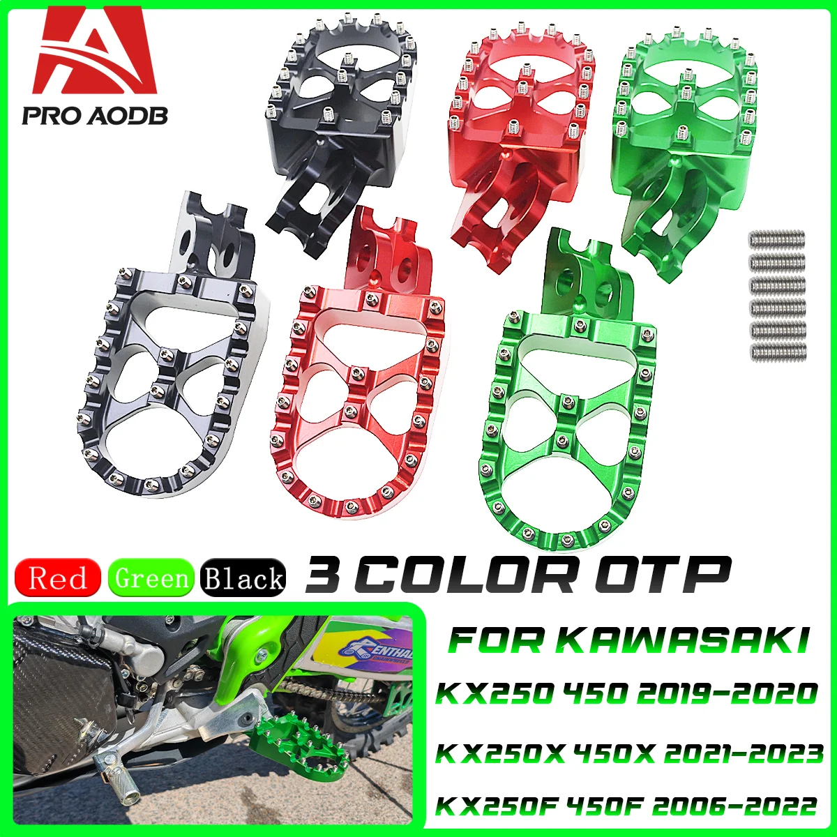 

Motocross CNC Aluminum Rests Pedals Footpegs Foot Pegs For Kawasaki KX KLX KXF 250 450 250F 450F 250X 450X 450R 2006 2007-2021