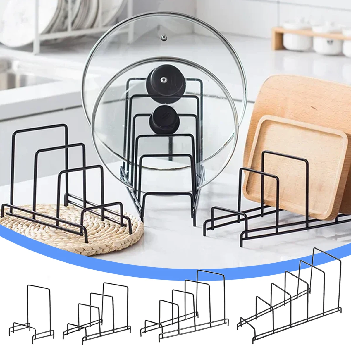 

Iron Art Rack Multi Layer Shelf Stand Space Saving Rustproof Cutting Board Practical Kitchen Organizer Pot Lid Holder for Home