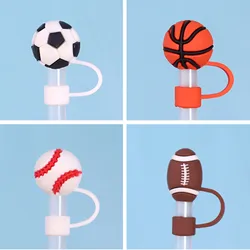 Sports Ball Straw Covers Cap For Stanley Tumblers Cup Cute Football Basketball Straw Cap Stopper For Reusable Straws Tip Lids