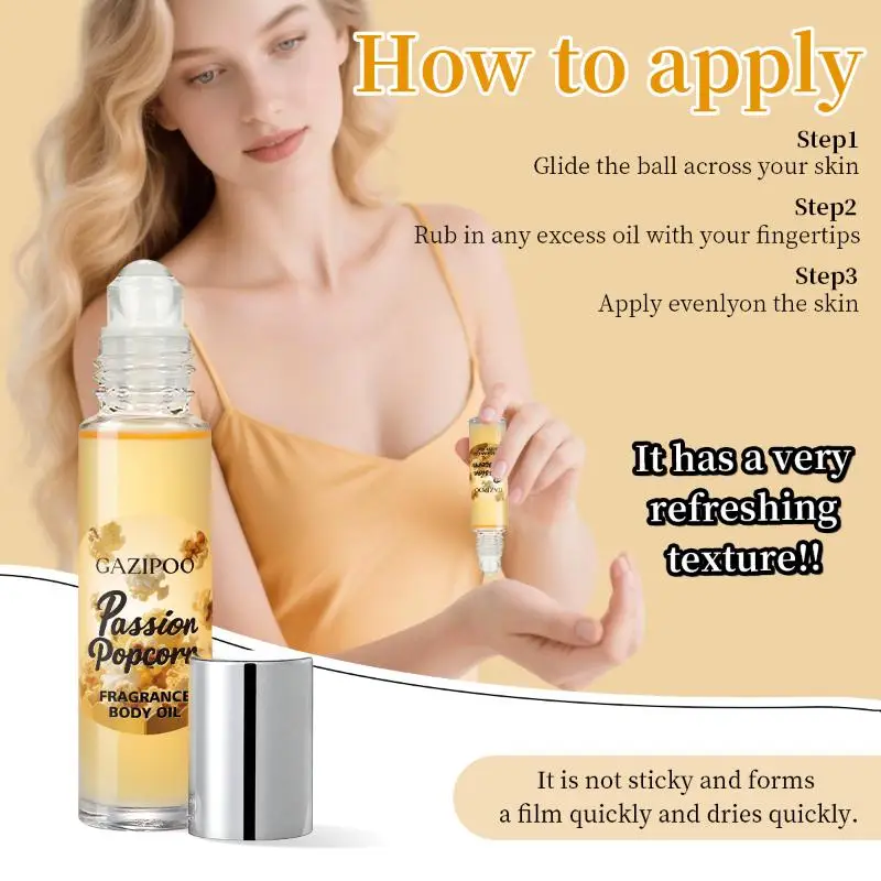 

10ml Popcorn Roll-on Fragrance Oil Long Lasting Women's Fragrance Body Oil Portable Mini Fragrance For Daily Use
