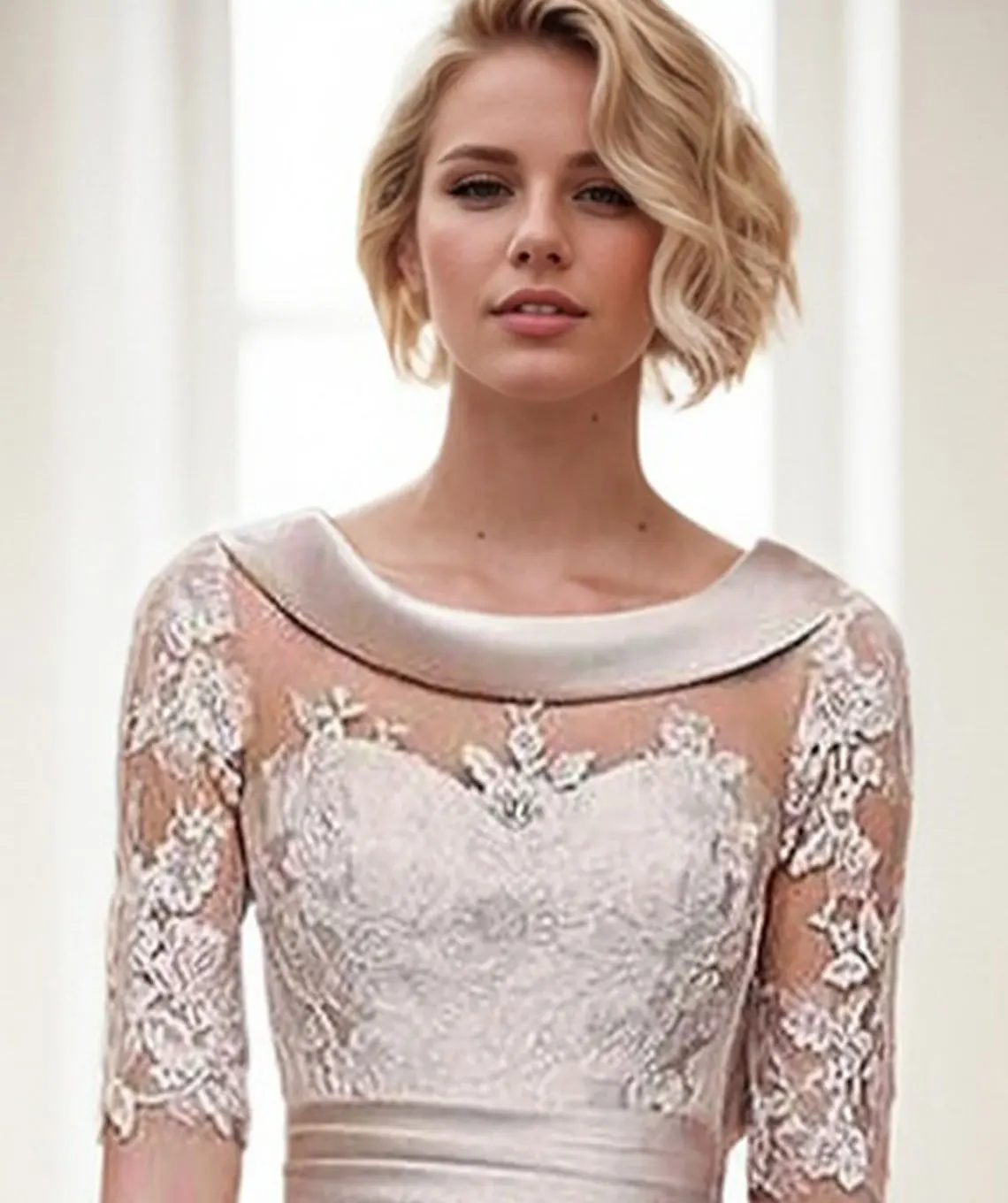 Elegant Simple Sheath Evening Dress Satin Appliques Scoop Neck Knee Length Half Sleeve Wedding Guest Dress 2025 Free Customized