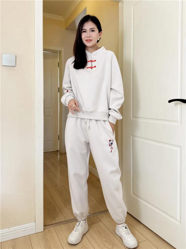

Faionable Spor Casual Hoodie Set Women's Spring Autumn 2024 New Sle Cotton Long Sve round Ne Two Piece Suit