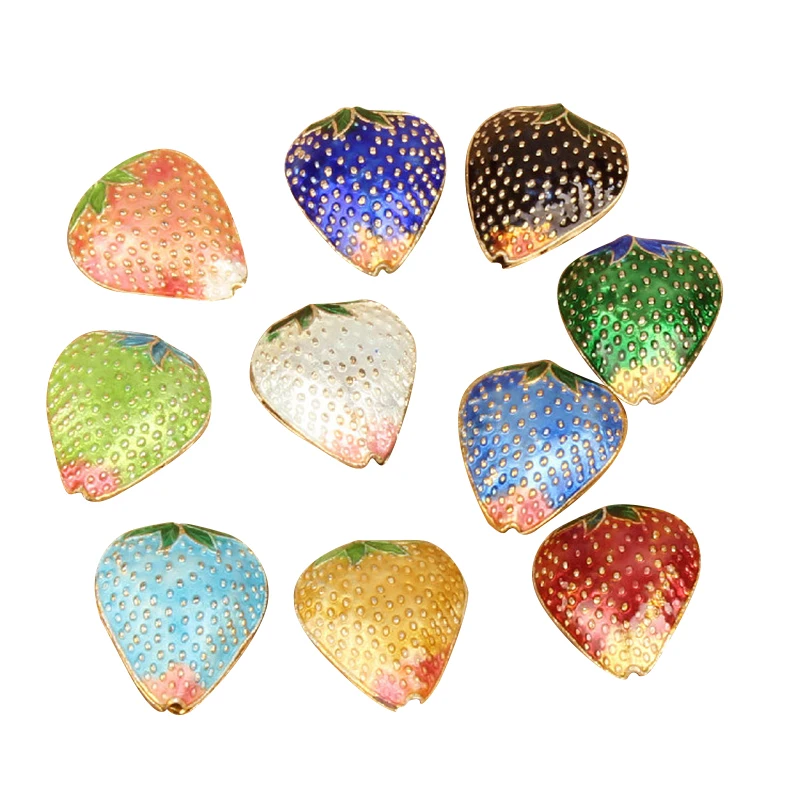 

10pcs Polishing Cloisonne Strawberry Beaded DIY Fruit Enamel Accessories Jewellery Making Pendant Necklace Earrings Keychains