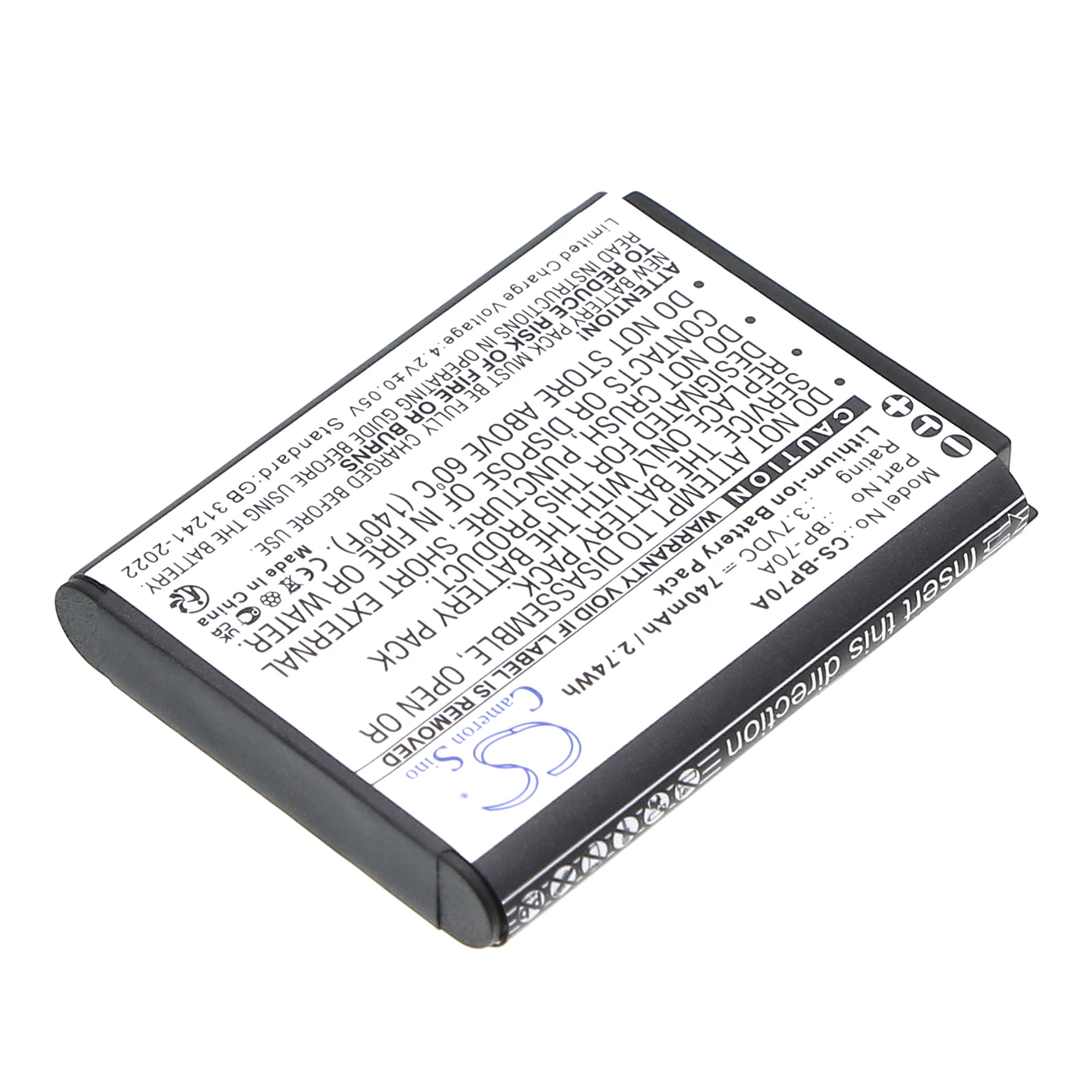 Li-ion Camera Battery for Samsung, 3.7V, 740mAh , Compatible Models: AQ100, DV100, DV101, DV150, DV150F, DV90, EC-MV800ZBPBUS