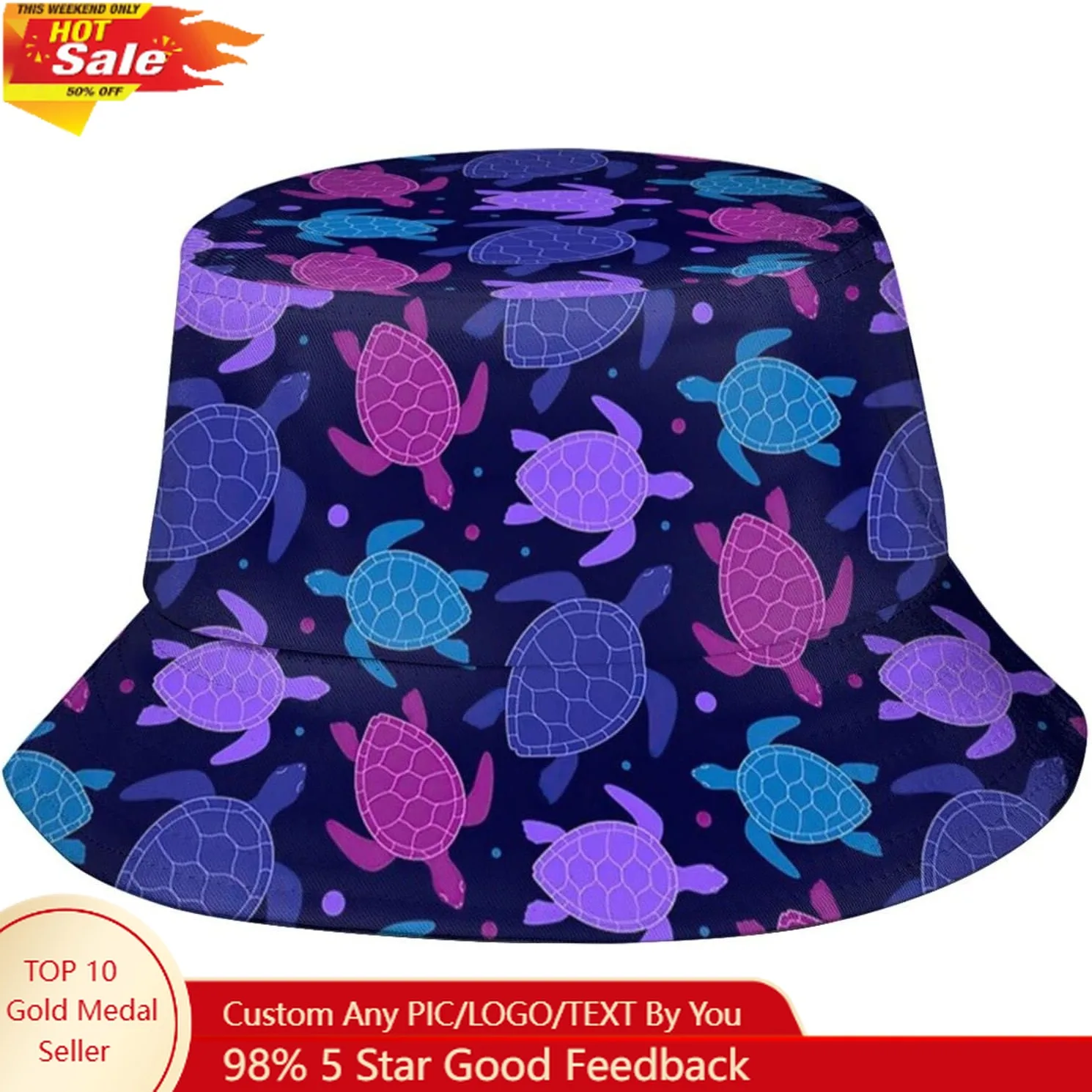 

Cute Sea Turtle Bucket Hat Packable Summer Travel Beach Sun Hat Outdoor Turtle Boonie Cap for Women Men Boys Girls