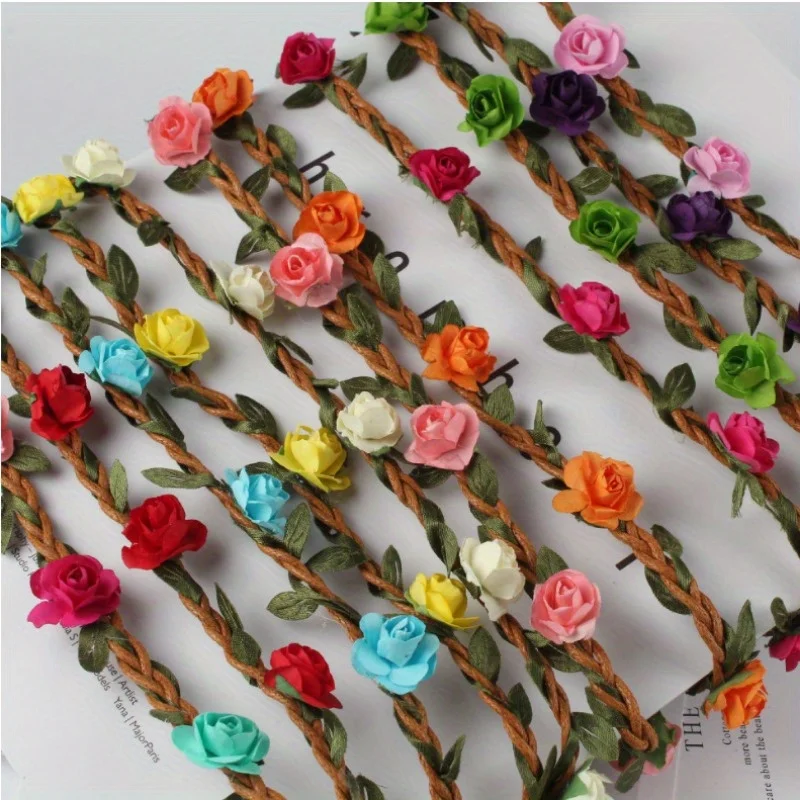 

Plum Blossom Hairstring Hairband Women's Seaside Vacation Headwear Bridal Braiding Wreath Elastic Braid Headband