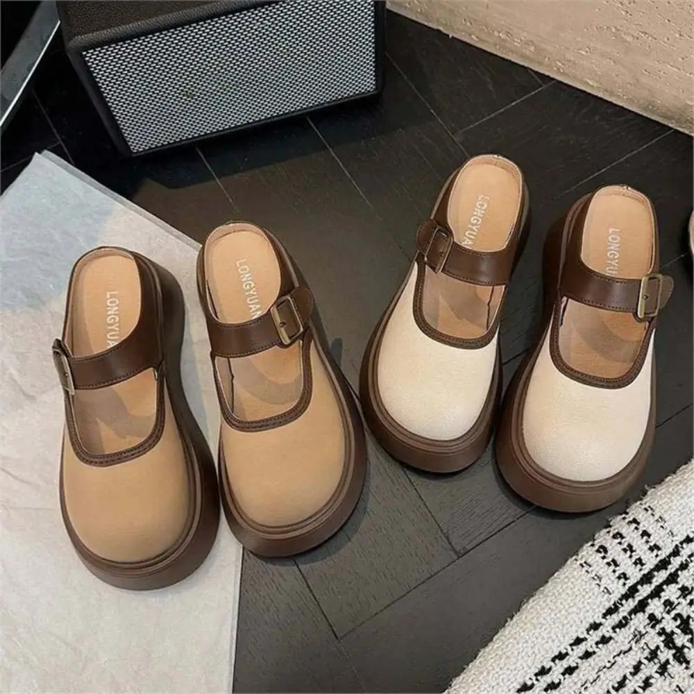 Retro PVC Slipper Women Mary Jane Anti-skid Closed Toe Slippers French Style Soft Sole Casual Single Shoes Girls view 3