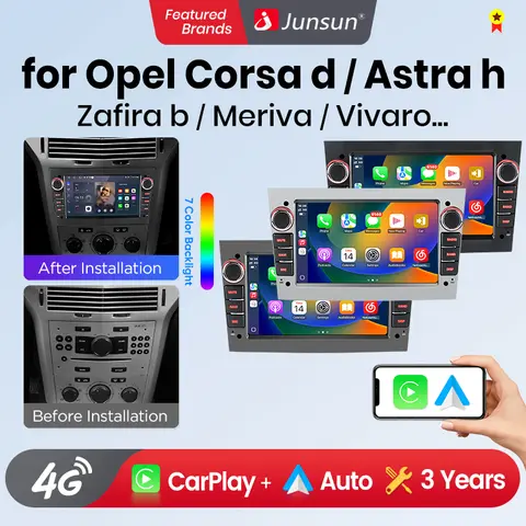 Junsun 7 ''Radio Multimedia para coche Opel Astra Vectra Vauxhall Antara Zafira Corsa Vivaro Meriva inalámbrico CarPlay Android Auto