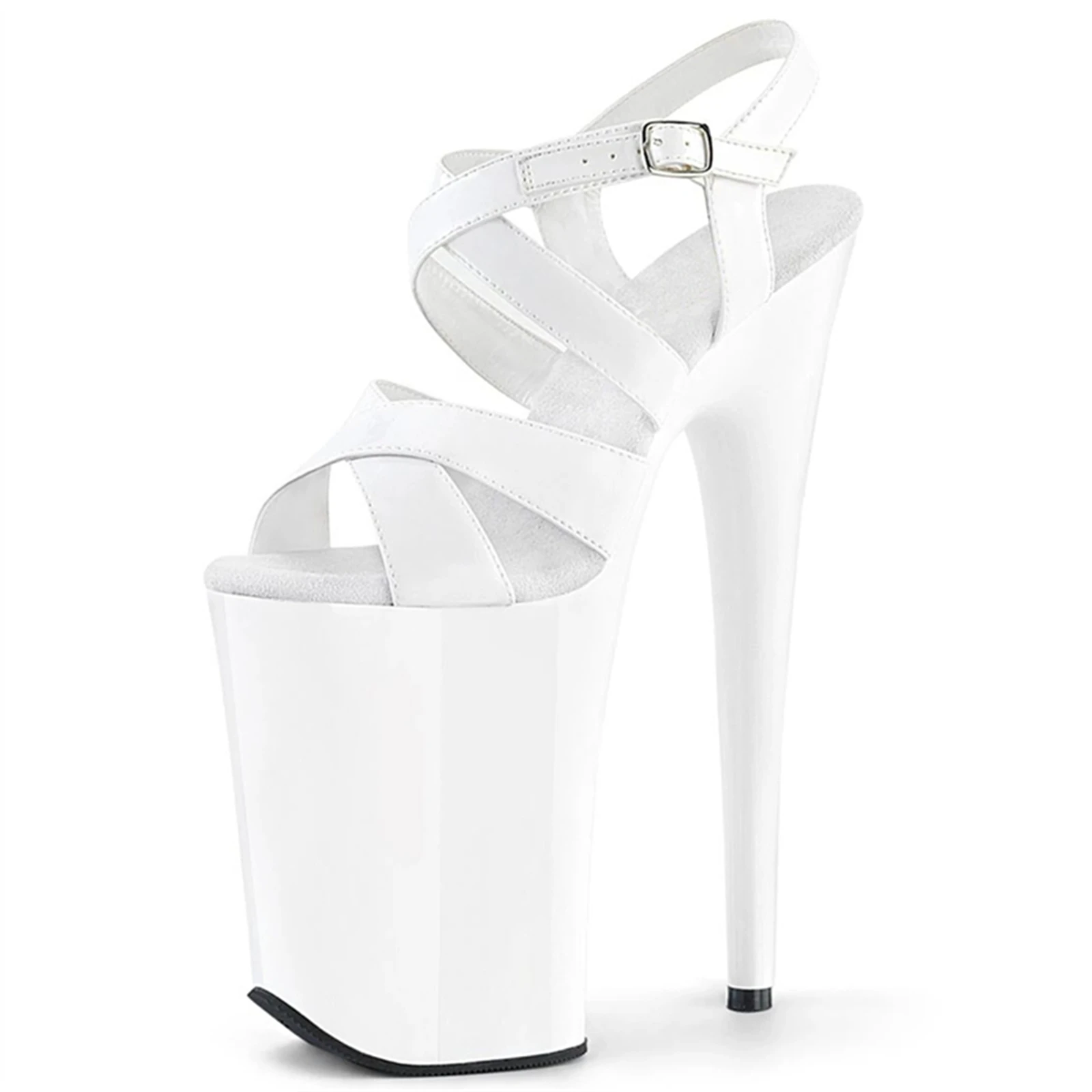 ​23CM Extreme Height Sandals , Black Cross Strap Platform Heels with Chunky Sole, Fetish Party Shoes​ image 6