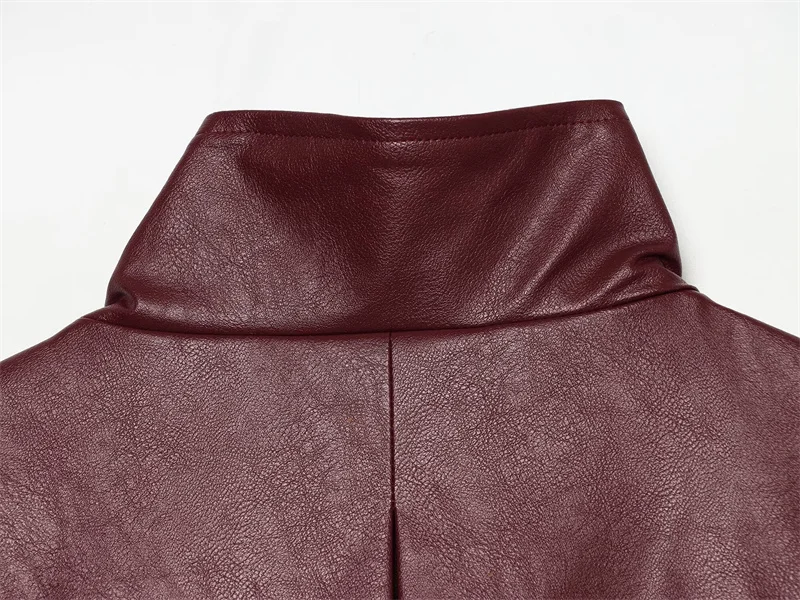 Guobioziy 2026 Autumn Slim Fit PU Leather Jacket Women Belted Waist Stand Collar Coat For Elegant Office Lady Work Wear