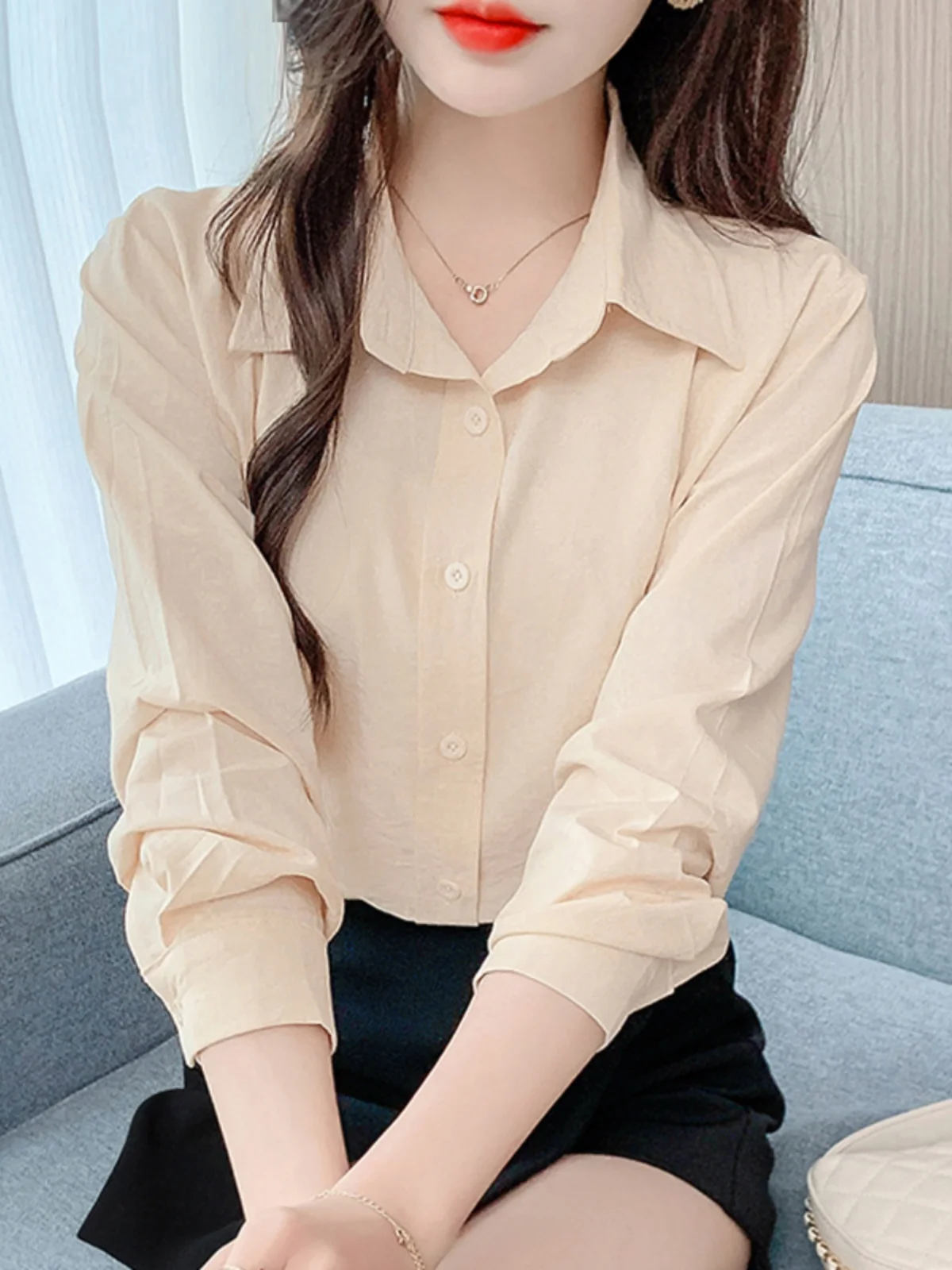 

Loose Fit Pure Cotton Korean Sle Women's irt Spring New Arrival Versatile Casual Ele Top Faion Commute Wind